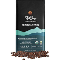 Peak State Coffee With Functional Mushrooms, Low Acid, Whole Bean (Focus, Boost Immunity, & Destress) (Brain Sustain)