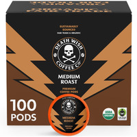 Death Wish Coffee - Single Serve Pods - Medium Roast Coffee Pods - Made With Usda Certified Organic - Extra Kick Of Caffeine - 100 Count (Pack Of 1)