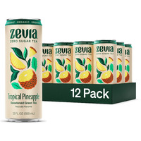 Zevia Sweetened Green Tea, Tropical Pineapple, Zero Sugar, Contains Caffeine, Fair Trade, Vegan Friendly, Kosher, Usda Certified Organic, Gluten Free & Non-Gmo, 12 Fluid Ounce (Pack Of 12)