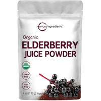 Organic Elderberry Juice Powder, 4Oz | 100% Natural Fruit Powder | Cold Pressed European Elderberries | No Sugar & Additives | Great Flavor For Drinks, Smoothie, & Beverages | Non-Gmo & Vegan