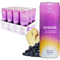 Moment Adaptogen Drink (Shark Tank) - Non-Carbonated Blueberry Ginger | L-Theanine & Ashwagandha For Calm & Clarity | 0 Added Sugar, 0 Caffeine, 0 Alcohol | 12-Pack