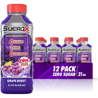 Suerox Zero Sugar Electrolyte Drink For Hydration And Recovery, Unique Blend Of Electrolytes & 8 Ions, Zero Calorie Sports Drink, 21.3 Fl Oz, Grape Boost, 12 Count