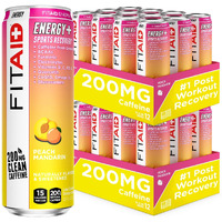 Fitaid Energy, 200Mg Natural Caffeine, Keto, Peach Mandarin, Optimum Performance Formula: Bcaas, Quercetin, Electrolytes, Omega-3S, 15 Calories, Paleo, Vegan & Gluten-Free, 12-Oz. Cans 12 Count (Pack Of 2)