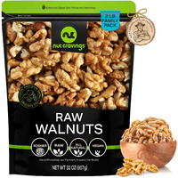 Nut Cravings - Raw Walnuts Halves & Pieces, Unsalted, Shelled, (32Oz - 2 Lb) Bulk Nuts Packed Fresh In Resealable Bag - Kosher Healthy Snack, Natural Keto Vegan - Ideal For Trail Mixed Nuts