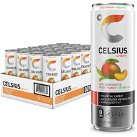 Celsius Peach Mango Green Tea, Functional Essential Energy Drink, 12 Fl Oz (Pack Of 24)