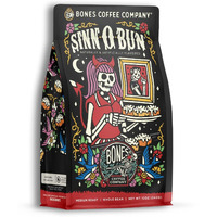 Bones Coffee Company Decaf Sinn 'O' Bun Whole Coffee Beans Cinnamon Roll Flavor, Low Acid Flavored Coffee, Made With Arabica Coffee Beans, Medium Roast Gourmet Coffee (12 Oz)