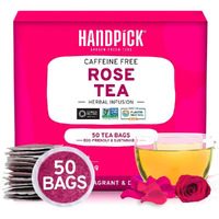 Handpick, Rose Buds Herbal Tea Bags - 50 Count | Caffeine Free Rose Tulsi Tea With Chamomile & Rose Extracts | Floral & Smooth | Round Eco-Conscious Tea Bags