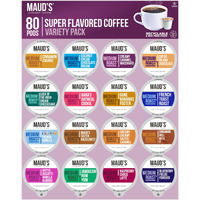 Maud's Super Flavored Coffee Pods Variety Pack, 80 Ct | 16 Assorted Coffee Flavors | 100% Arabica Medium Roast Coffee | Solar Energy Produced Recyclable Pods Compatible With Keurig K Cups Maker