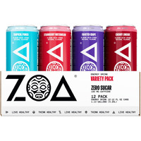 Zoa Zero Sugar Energy Drinks, Variety Pack - Sugar Free With Electrolytes, Healthy Vitamin C, Amino Acids, Essential B-Vitamins, And Caffeine From Green Tea - 12 Fl Oz (12-Pack)