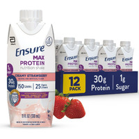 Ensure Max Protein Creamy Strawberry Nutrition Shake | 30G Protein, 1G Sugar, 4G Fiber Blend | 12 Pack