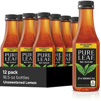 Pure Leaf Iced Tea Unsweetened Black Tea With Lemon, Unsweetened, 18.5 Fl Oz (Pack Of 12)