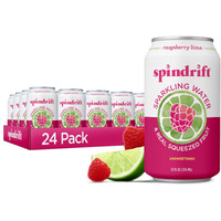 Spindrift Sparkling Water, Raspberry Lime Flavored, Made With Real Squeezed Fruit, Only 9 Calories Per Can, 12 Fl Oz Cans, Pack Of 24