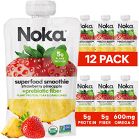 Noka Superfood Fruit Smoothie Pouches, Strawberry Pineapple, Healthy Snacks With Flax Seed, Prebiotic Fiber And Plant Protein, Vegan And Gluten Free, Organic Squeeze Pouch, 4.22 Oz, 12 Count