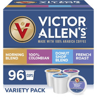 Victor Allen's Coffee Variety Pack (Morning Blend, 100% Colombian, Donut Shop Blend, And French Roast), 96 Count, Single Serve Coffee Pods For Keurig K-Cup Brewers