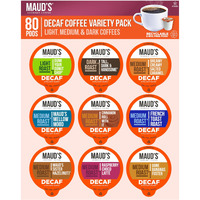 Maud's Decaf Coffee Pods Variety Pack, 80 Ct | 9 Assorted Coffee Flavors | 100% Arabica Roasted Decaffinated Coffee | Solar Energy Produced Recyclable Pods Compatible With Keurig K Cups Maker