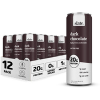 Slate Milk - High Protein Milk Shake - Dark Chocolate - Lactose Free, 20G Protein, 1G Sugar, 100 Calories, 1G Net Carbs, No Added Sugar - Natural, Breakfast Boost, Post Workout - 11 Fl Oz, 12 Cans