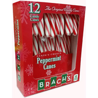 Ferrara (1) Box Brach's Peppermint Flavor Candy Canes - 12Pc Individually Wrapped Holiday Candy Per Box - Naturally Flavored - Net Wt. 5.7 Oz