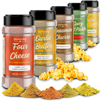 Franklin's Gourmet Popcorn Seasoning Powder Variety Pack In 5 Flavors - Made In Usa - Dill, Garlic, Cheese & Cinnamon Popcorn Flavoring Seasoning Set
