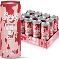 Spylt High Protein Strawberry Milk With 60Mg Caffeine & 20G Protein - Ready To Drink, Sugar Free, Lactose Free Milk, Perfect For Workout Recovery & Afternoon Pick Me Up Protein Shake - 12 Count
