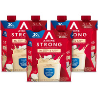 Atkins Strong High Protein Shake, Vanilla, 30G Protein, 7G Prebiotic Fiber, Muscle & Gut Health Support Complex, 12 Count