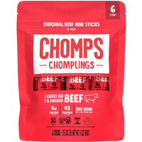 Chomps Mini Grass Fed Beef Jerky Meat Snack Sticks 0.5 Oz, Original Beef (Pack Of 6)