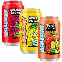 Halfday Prebiotic Iced Tea Cans, Variety 12 Pack, Supports Digestive Health & Gut Health, 8G Plant Fiber & Prebiotics, Gluten Free, Paleo, Low Calorie, Low Sugar, Lemon, Peach & Raspberry Organic Tea
