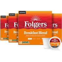 Folgers Breakfast Blend Mild Roast Coffee, 128 Keurig K-Cup Pods