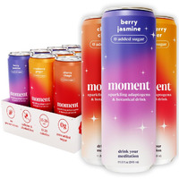 Moment Adaptogen Drink (Shark Tank) - Sparkling Berry Blast | Cherry Chaga, Berry Jasmine And Cranberry Ginger | L-Theanine & Ashwagandha For Calm & Clarity | 0 Added Sugar, 0 Alcohol | 12-Pack