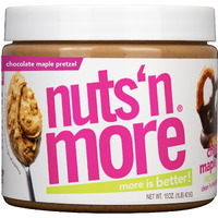 Nuts N More Chocolate Maple Pretzel Peanut Butter Spread, Added Protein All Natural Snack, Low Carb, Low Sugar, Non-Gmo, High Protein Flavored Nut Butter (15 Oz Jar)