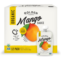 Golden Farms Mango Pouches, Single Ingredient Healthy Snacks (Pack Of 12), 100% Pure Fruit, No Added Sugar, Vegan, Gluten-Free, Kosher, Organic Squeeze Pouch 3.17Oz Each