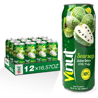 Vinut Soursop Juice Guanabana Juice With Pulp (16.57 Fl Oz, Pack 12), Real Guanabana Soursop Graviola Drink, Fresh, Non Gmo, Not From Concentrate (Nfc)