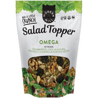 Modern Mill Omega Mixed Salad Topper By Gourmet Nut - Dried Cranberries, Figs, Roasted Sliced Almonds, Walnuts, Cherries & Pumpkin Seeds - Gluten Free, Kosher, Vegan Snack Mix - 12 Oz Resealable Bag