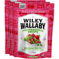 Wiley Wallaby 6 Oz. Fruitrageous Drops Original Fruits Gourmet Australian Style Soft & Chewy Licorice Candy Drops, 3 Pack