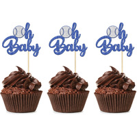 24Pcs Baseball Oh Baby Cupcake Toppers Glitter Sport Baseball Theme Babyshower Oh Baby Cupcake Picks For Baseball Theme Babyshower Birthday Party Cake Decorations Supplies