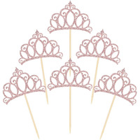 Donoter 48 Pieces Rose Gold Glitter Princess Crown Cupcake Toppers Picks For Birthday Baby Shower Party Cake Decorations