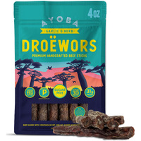 Ayoba Garlic Droewors Grass Fed Beef Paleo Sticks (4 Ounce, Pack Of 1) Keto Friendly, Air-Dried Grass Fed Beef Snack - Gluten Free, Nitrate Free, No Sugar, Meat Snacks