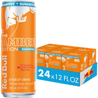 Red Bull Amber Edition Sugar Free Energy Drink, Strawberry Apricot, With 114Mg Caffeine Plus Taurine & B Vitamins, 12 Fl Oz, 6 Packs Of 4 Cans (Pack Of 24)