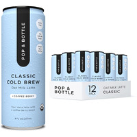 Pop & Bottle, Oat Milk Lattes - Cold Brew With Coffee Berry Antioxidants, Mct Oil, Organic, Dairy Free, Gluten Free, Great As Iced Coffee, Lightly Sweetened With Dates - Classic, 8 Fl Oz (12 Pack)