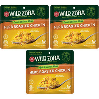 Wild Zora Instant Organic Quinoa Meals - Quick & Tasty Prepared Quinoa Bowls, Pantry Staples Gluten-Free Meal With Lentils Plus 10G Olive Oil Packet - Herb Roasted Chicken (3-Pack)
