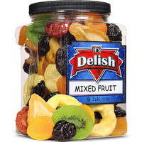 Dried Mixed Fruit With Prunes By It's Delish, 2 Lbs (32 Oz) Jumbo Container | Snack Mix Of Prunes, Apricots, Plums, Apple Rings, Nectarines, Peaches, Pears, Kiwi Slices | Dry Fruits - Vegan Kosher Healthy Snacks