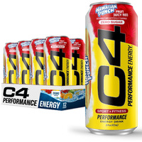 C4 Performance Energy Drink | Hawaiian Punch | Zero Sugar Carbonated Preworkout Energy | 200Mg Caffeine With Beta Alanine | 16 Fl Oz (12 Pack)