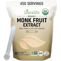 Durelife Organic 100% Pure Monk Fruit Sweetener, No Erythritol, Monkfruit Extract Powder, Usda Organic Non-Gmo Project Verified, Keto Certified, Ou Kosher No Fillers Zero Calorie Sugar Substitute 5 Oz