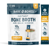 Bare Bones Bone Broth Instant Powdered Beverage Mix, Chicken, Pack Of 16, 15G Sticks, 10G Protein, Keto & Paleo Friendly