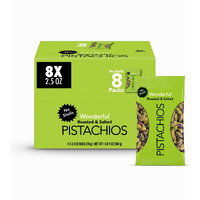 Wonderful Pistachios No Shells, Roasted And Salted Nuts, 2.5 Ounce Bag (Pack Of 8), Protein Snack, On-The-Go, Individually Wrapped Healthy Snack