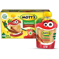 Mott's Cinnamon Applesauce, 3.2 Oz Clear Pouches, 48 Count (4 Packs Of 12), No Artificial Flavors, Good Source Of Vitamin C, Nutritious Option For The Whole Family