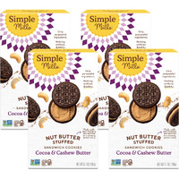 Simple Mills Cocoa & Cashew Butter Sandwich Cookies - Gluten Free, Vegan, Healthy Snacks, 6.7 Oz (Pack Of 4)