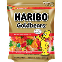Haribo Gummi Candy, Original Goldbears Gummy Bears, 28.8 Ounce Resealable Party Size Bag, Delicious Soft & Chewy Sweet Snacks, Assorted Fruity Flavors