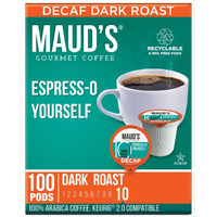Maud's Decaf Espresso Dark Roast Coffee Pods, 100 Ct | Decaffeinated Espress-O Yourself | 100% Arabica Dark Roast Coffee | Solar Energy Produced Recyclable Pods Compatible With Keurig K Cups Maker