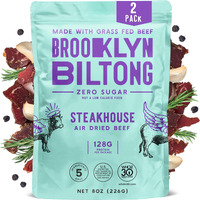 Brooklyn Biltong Air Dried Grass Fed Beef Snack, South African Beef Jerky (8 Oz, Pack Of 2) - Whole30 Approved, Paleo, Keto, Gluten Free, Sugar Free, Made In Usa - (Steakhouse)