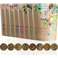 Gardenika Organic Loose Leaf Tea Sampler - 8 Pack, 1 Lb - Herbal And Naturally Caffeine-Free Set - Ayurvedic Assortment Blend